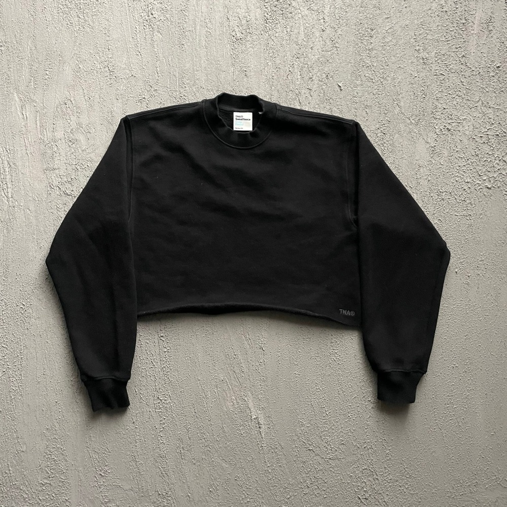 TNA Cozy Fleece Cropped Sweatshirt Women Extra Small Black